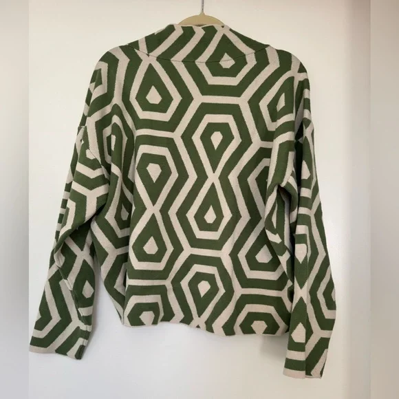 Maeve Olive and Cream Geometric Turtleneck Sweater - Picture 5 of 7